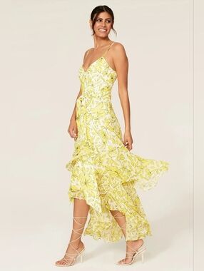 Badgley Mischka Women's Yellow Mixed Print Dress, Size 6, $795